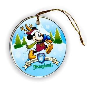 Disneyland 2000 Mickey Mouse Christmas Ski Ornament Porcelain Holiday Medallion